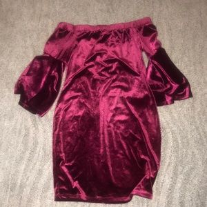 Off the shoulder wine red dress